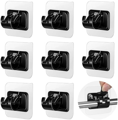 8 Stück Selbstklebende Gardinenstangenhalterung, Gardinenstange ohne Bohren, Selbstklebende Haken,Nagelfreie Verstellbare Stangenhalter,für Wohnzimmer, Schlafzimmer, Bad, Hotel (Schwarz)