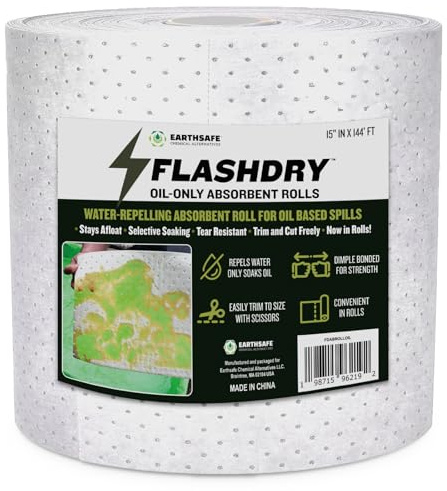 FlashDry Oil Absorbent Roll – High Absorbency of Oil-Based Liquids, Water-Repellent, Tear-Resistant, Premium Mats, Ideal for Garage, Driveway, Automotive, Marine Use, 15” in x 144' ft
