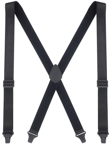 Ausukler Bretelle da uomo extra forti con clip in plastica, larghezza 3,4 cm, cinghie elastiche per pantaloni, nascoste sotto la camicia o all'esterno