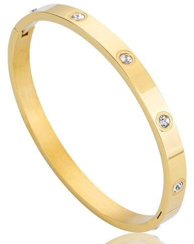 LQIOACU Schmuck Damen Armreif Edelstahl Zirkonia einfache Stil Armband 6mm breit mit Schließe Armspange Gravur, 1 Stück