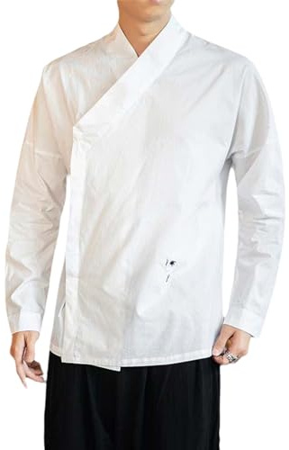 Chemise traditionnelle chinoise à manches longues streetwear vintage chinois vêtements, Chemise kimono blanche, S