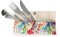 Qwetch - Set de 3 Couverts en Inox & Pochette Textile Arty Coton Bio- Ensemble de couverts Lunch Box, Lavable au Lave Vaisselle, pour Bureau, Pique-Nique, Camping, Voyage