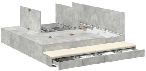 vidaXL Stauraum Bettgestell Beton Grau 180X200 cm Holzwerkstoff viele Schubladen modernes Design einfache Montage Innenschlafzimmermöbel Erwachsenenstil elegant langlebig