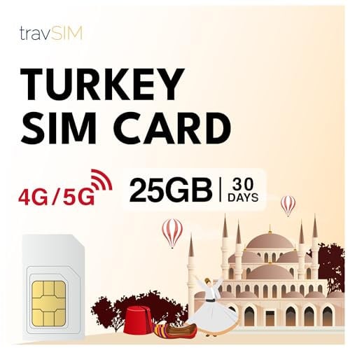 travSIM SIM Karte Türkei | 30 Tage - 25GB Daten SIM | 5G/4G Hochgeschwindigkeitsdaten | unbegrenzter Internetzugang für Google, Facebook, Whatsapp, Instagram und mehr