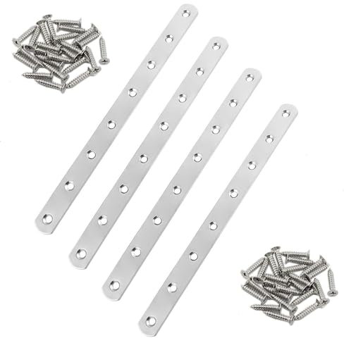 4 Pièces Pattes D'assemblage Equerre Plate Fixation Inox avec Vis Supports de Fixation Droits Plats pour Meubles Armoires Caisson Étagères