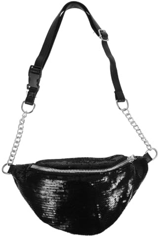 Healeved Pailletten Bauchtasche Damen Glitzer Hüfttasche Schwarz | Stylische Gürteltasche mit Reißverschluss, Crossbody Tasche für Reisen, Festival, Sport und Alltag