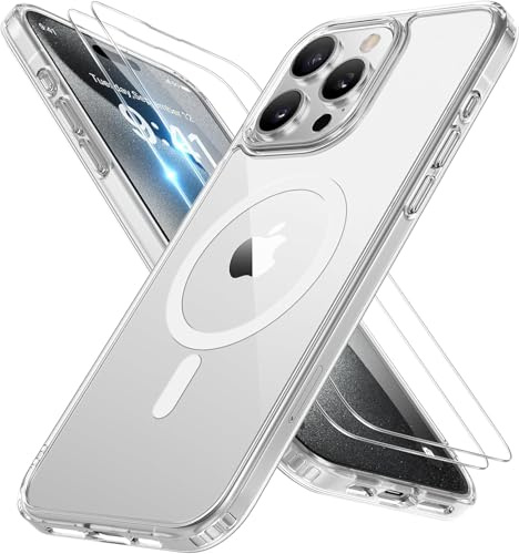 Miracase für iPhone 15 Pro Max Hülle mit Magsafe & 9H+ Panzerglas, Klar | [TOP Militärschutz & Magnetkraft] Stoßfest Kratzfest mit Samtiger Haptik Langlebig Handyhülle für iPhone 15 Pro Max 6,7