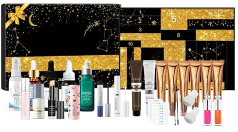 Make up Adventskalender 2025, Beauty Adventskalender 2025,with 24 Doors for Beauty Lovers - Lip Gloss, Serum, Blush, Eyeshadow und Mascara,Feuchtigkeitsspendendes Gesichtspflegeset für Skincare