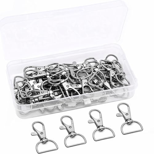 40 Stück Schlüsselanhänger Karabiner Metall, 360° Karabinerhaken (Grau) | Drehbare Schlüsselanhänger Clips mit D-Ring für Taschen, Schlüsselanhänger, Hundeleinen und DIY Projekte