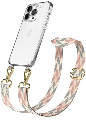 EAZY CASE Handykette - Verstellbares Taschenband kompatibel mit iPhone 14 Pro, Schulterriemen, Handykordel mit Silikon Hülle, Umhängetasche, Mint/Rosa Mix Gold