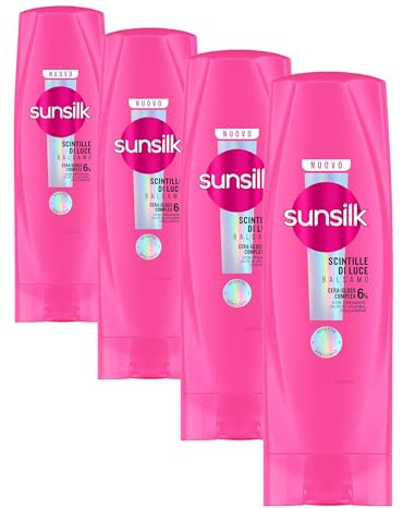 Sunsilk, Balsamo Scintille di Luce, Balsamo Idratante e Districante per Capelli Luminosi, Formula Arricchita con 6% Cera-Gloss Complex con Ceramide, Olio di Jojoba e Collagene, 200ml (Confezione da 4)