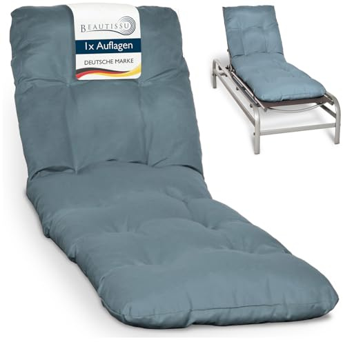 Beautissu Auflage Sonnenliege Deckchair Liegenauflage für Gartenmöbel | 190x60cm Taubenblau 8cm dickes Polster für Liegestuhl Gartenliege Polsterauflage Sonnenliege Terrasse Flair RL