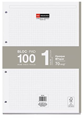 Miquelrius - Nachfüllblock mit karierten A4-Blättern, Geheftete und gelochte Einlagen für 4-Ring-Ordner, Ersatzblätter 100 A4-Blätter mit 5x5 mm Karos, Tintenfestes Papier, Grau