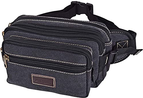 SUNSEATON Hohe Kapazität Gürteltasche, Multifunktionale Hüfttasche mit 6 Fächer Reißverschluss geeignet für Reise Wanderung und alle Outdoor - Schwarz