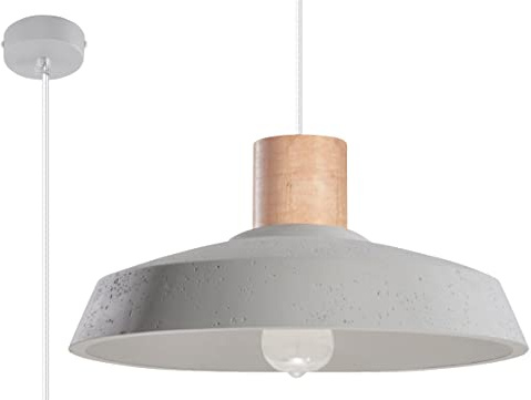 SOLLUX lighting Afra Concrete Pendant Light, White, Natural Wood