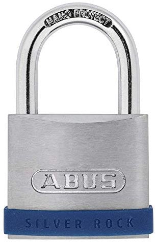 ABUS Vorhängeschloss Silver Rock 5/45 aus massivem Zink - mit Silikon Schutzrahmen - Kellerschloss u. v. m - ABUS-Sicherheitslevel 6 - Blau/Silber
