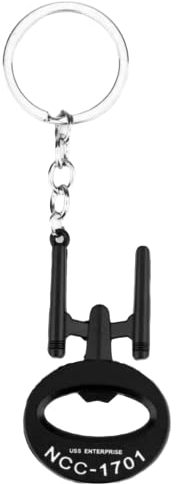 Astronave Enterprise Apribottiglie in metallo con portachiavi, regalo per gli appassionati della serie Star Trek (60 x 36 mm) (nero)