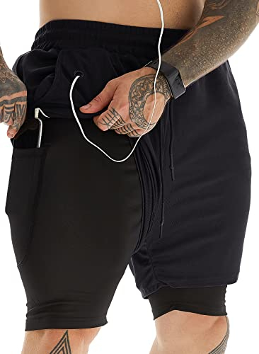 JWJ Verbesserte 2-in-1-Sport-Shorts für Herren, 17,8 cm, leicht, schnell trocknend, Workout, Lauf-Shorts - Schwarz - XX-Large