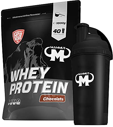 1kg Mammut Whey Protein Eiweißshake - Set inkl. Protein Shaker, Riegel, Powderbank oder Tasse (Chocolate, Gratis Mammut Shaker)