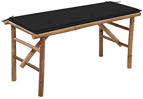 Tidyard Gartenbank mit Auflage, Klappbar Bank, Bambusbank, Parkbank Sitzbank Terrassenbank Balkonbank Gartenmöbel Bambus 118cm Schwarz
