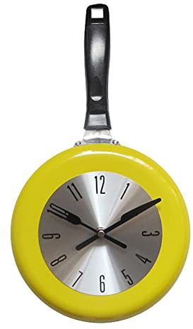 Baoblaze Unique Wall Clock Stainless Steel Frying Pan Room Kitchen Dining Room Cafe Decor, yellow