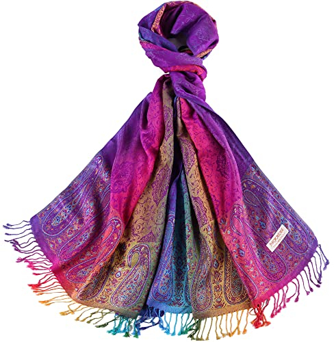 Pashmina-Schal aus Seide, Regenbogenfarben, Paisleymuster, für Damen, 7, Large