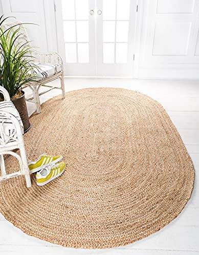 Ripaz Vogue Teppich, natürliche Jute, handgeflochten, ovale Form, für Flur, Wohnzimmer, 60 x 90 cm, Beige