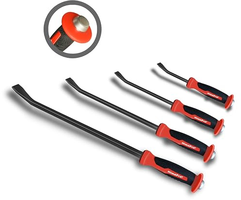 HimaPro Heavy-Duty Angled Prybar Set, 4-Piece Heavy Duty Pry Bar with Strike Caps and Hand Protection Mechanism, Industrial Grade Steel with Angled Tip, Perfect For Prying, Scrapping, Lifting, Pulling