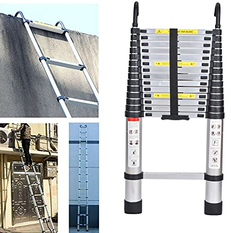 4,4 m Aluminium Verlängerung, Faltbare Teleskopleiter und Dachbodenleitern mit Dachhaken-Kit, Teleskopleiter ausziehbar