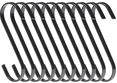 MengH-SHOP Ganchos en Forma de S 12cm Grandes de Acero Inoxidable Metal Gancho de Alta Resistencia para Colgar Utensilios de Cocina, Toalla de Baño, Bufanda, Plantas 10 Piezas (Negro)