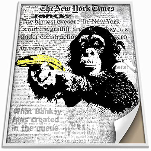 Boikal Collection Banksy Wandbild ohne Rahmen Bild Vintage Zeitung Stil Poster - Affe Banane - 1-teilig, 50 x 70 cm B2