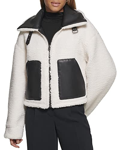 Levi's Women's Reversible Sherpa Faux Leather Shorty, Black/Cream, Large