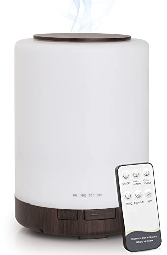 WD&CD Essential Oil Diffusers, 300ML Ultrasonic Aroma Diffuser Humidifier Cool Mist with Remote Control, Waterless Auto-off, Adjustable Mist Mode, 7 Colors, 3 Timer Setting, (Deep Wood Grain)