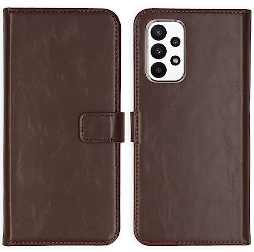 SELENCIA Bookcase Hülle kompatibel mit Samsung Galaxy A23 (5G) – Era Leder Handytasche Side Flip Case – Handyhülle aus Rindsleder in Braun [3 Kartenfächer, Magnetverschluss]