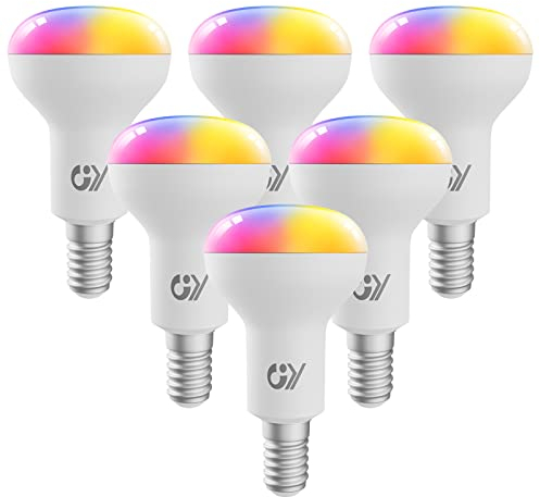 GY Smarte WLAN Glühbirne R50 7W 620lm Farbige Glühbirn Sprache Dimmbar Smart Home Zubehör Kompatibel mit Alexa,Google Assistant Kein Hub Notwendig Smart Leuchtmittel (6 pack)