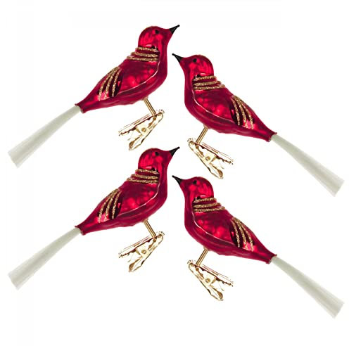 Rudolphs Schatzkiste Thüringer Christbaumschmuck Vogel rot-matt mit Glimmer (4) BxHxT 14x4x4cm NEU Baumbehang Weihnachtsbaum