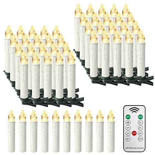 UISEBRT 50er LED Kerzen mit Fernbedienung Warmweiß Weihnachtskerzen Kabellos Flammenlose Weihnachtsbaum Kerzen Lichterkette Kabellos mit Timer und Clips für Weihnachtsdeko, Party, Hochzeit