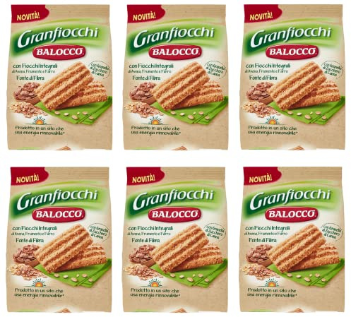 6x Balocco Granfiocchi Biscotti Integrali Vollkornkekse Kekse Biscuits mit Vollkorn Getreideflocken und mit braunen Zucker Körnern 700g
