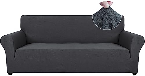 Ystyle Stretch Sofa überzug 3 Sitzer, Elastisch Sofabezug Mit Armlehnen, Jacquard Couch überzug rutschfest, Waschbar Sofa Cover Protector Für Hunde Haustiere, Grau