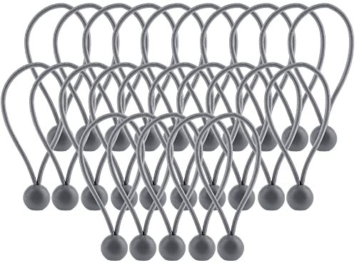 KADAX Soporte para lona, resistente a la intemperie, goma de lona, correas expansoras, gomas elásticas para tiendas, lonas, trampolines, caravanas (gris/bolas/25 unidades)