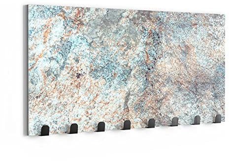 DEQORI Wandgarderobe Glas & Metall | Motiv Verfärbter Stein | 60x30 cm | Design Haken-Leiste modern | Garderoben-Paneel für Flur, Wohnzimmer & Schlafzimmer | magnetisch & beschreibbar