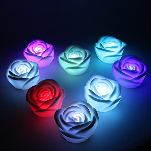 4 Bougies Chauffe-plat LED Roses sans Flamme, Colorées Scintillantes et Lumineuses à Piles, Durent 3 Fois Plus Longtemps, Fausses Bougies Chauffe-plat pour les les Cafés,