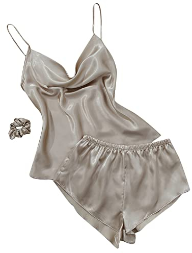 Schlafanzug Damen Lang Winter Schlafanzug Damen Sportlich New Solid Ice Silk Pyjamas Damen Thin Home Suspender Shorts Set Sexy Light Two Piece Home Clothes Flauschiger Bademantel Damen Kurz