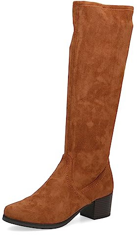 CAPRICE Damen Hohe Stiefel mit Absatz Airmotion bis zum Knie Blockabsatz Weite G, Braun (Brandy Stretch), 37.5 EU