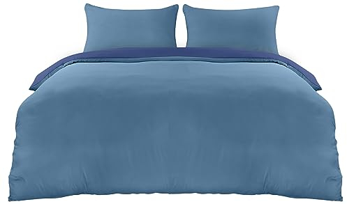 Utopia Bedding Bettwäsche 200x200 Set - Mikrofaser Bettbezug 200x200 cm + 2 Kissenbezüge 50x75 cm - Marineblau/Hellblau