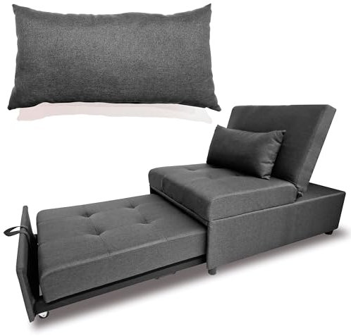 MAKA Poltrona Letto Singolo con Materasso, Divano Pouff Letto Singolo Reclinabile Salvaspazio con Cuscino Sfoderabile, Divano 1 Posto con Chaise Longue Regolabile 191x79x90 cm (Grigio scuro)