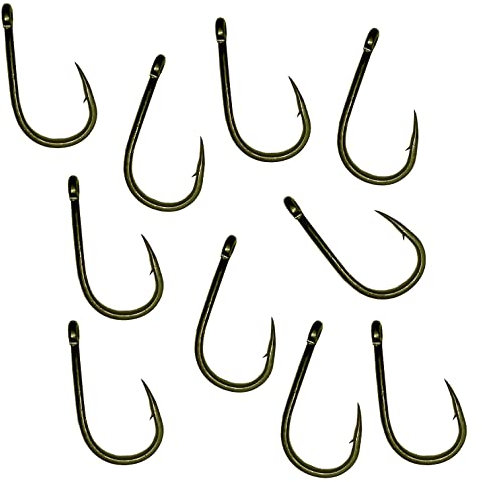 Carp On - Packs of 10 Size 8 WIDE GAPE Fishing Hooks Eyed Made From Teflon Coated Carbon Steel (Micro Barbed - Camo Green, Pack of 10 - Size 8) [14-8008]