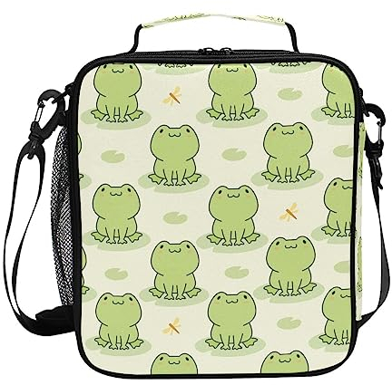 Lunch Bags for Kids Boys Girls Toddler, Cute Frog Reusable Insulated Lunch Box, Lunch Cooler Bag Organizer with Adjustable Shoulder Strap