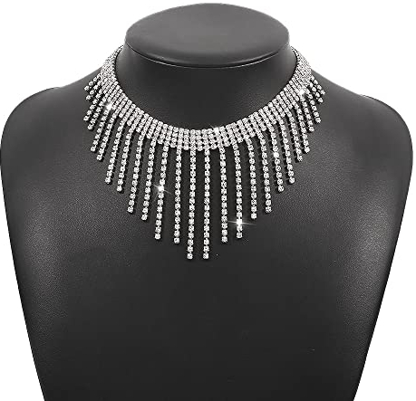 Weenkeey Nappa Collana Girocollo Strass Sparkly Cristallo Collari Catena per Donne Ragazze - Argento, Metallo