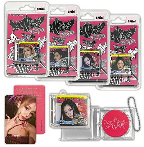 aespa - 3rd Mini Album [MY WORLD] (SMini Ver. - RANDOM) Package + SMini Case + Music NFC CD + Photo Card + 2 Pin Button Badges + 4 Extra Photocards
